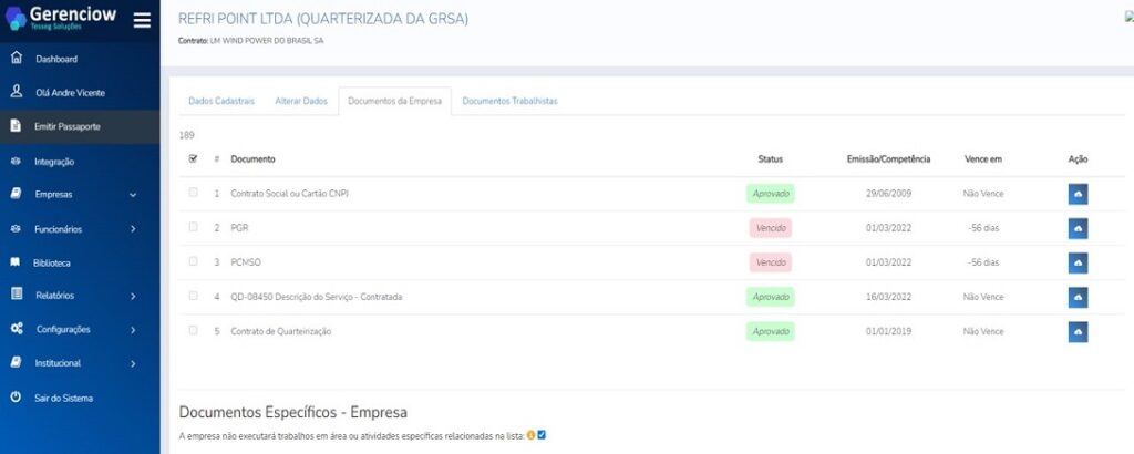 DOCUMENTOS DE EHS DA EMPRESA